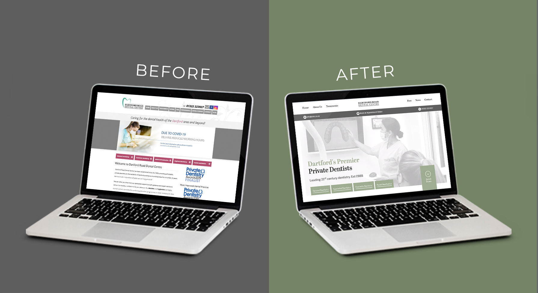 before and after of a website design